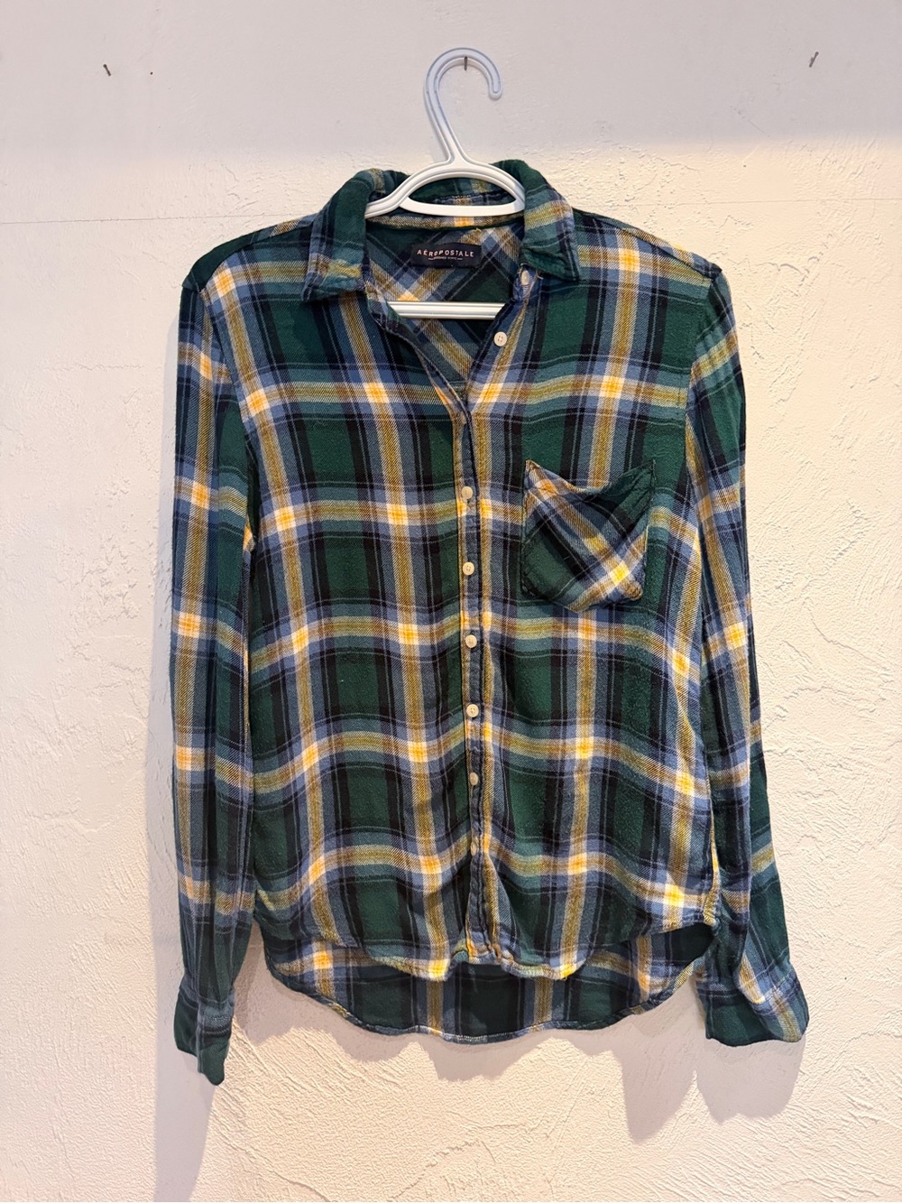 Aeropostale Green Yellow Plaid Button-Up Shirt